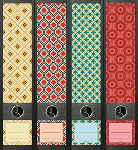 4er Set Ordnerrücken für breite Ordner Retro Pattern Ordner Aufkleber Etiketten Deko 474 von Ordnerrücken breit