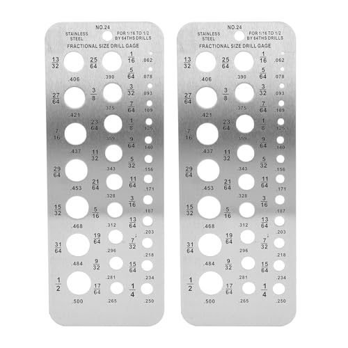 2 Stück Bohrer Messgerät, 29 Loch metrisches Imperiales Edelstahl Bohrer Größen Riffelblech Messwerkzeug, 1/16-1/2 Zoll Index, Metall Bohrer Größenmessgerät für Mechaniker von Oreilet