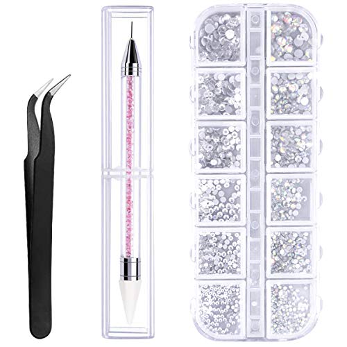 1500 Stück Strasssteine Nägel Glitzersteine 6 Größen AB Strasssteine Flache Rückseite Gems Runde Kristall Edelsteine für Nägel Kleidung Handwerk mit Pick Up Pinzette Strass Picker Dotting Pen von Orenge