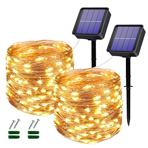 Oreunik Solar Lichterkette Aussen, 2×12M Total 240LED Wasserdicht Lichterkette Warmweiß Innen/Außen Dekoration Beleuchtung für Garten,Terrasse Hof,Bäume,Party,Festival,Hochzeit Deko (Warmweiß) von Oreunik