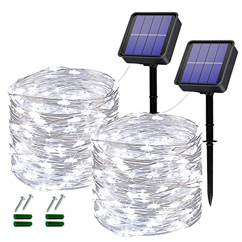 Oreunik Solar Lichterkette Aussen, 2×12M Total 240LED Wasserdicht Lichterkette Warmweiß Innen/Außen Dekoration Beleuchtung für Garten,Terrasse Hof,Bäume,Party,Festival,Hochzeit Deko (Weiß) von Oreunik