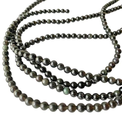 Obsidianstreifen, 4 mm, 70 Stück, runde Perlen aus Natursteinen, zur Herstellung von Armbändern, Schmuck, Schmuck, mit Loch, Obsidian-Steine, Reinigung für Halsketten, Armbänder und Perlen von Oriana Accesorios