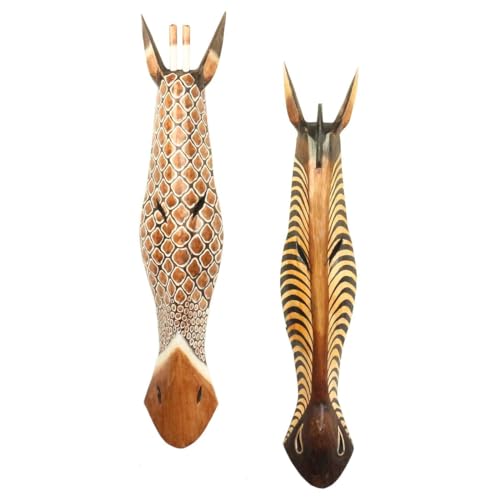 Oriental Galerie 2er Set Giraffe Zebra Wandmaske Holzmasken Maske Afrika Handgeschnitzte Exotische Tiermaske ca. 100 cm von Oriental Galerie