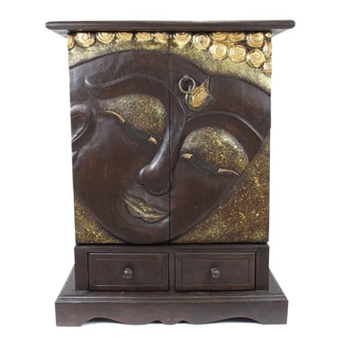 Oriental Galerie Flurschrank Wandschrank Kommode Schubladenschrank Holzschrank Schrank ca. 70 cm hoch Akazienholz Holz Buddha Braun Gold von Oriental Galerie