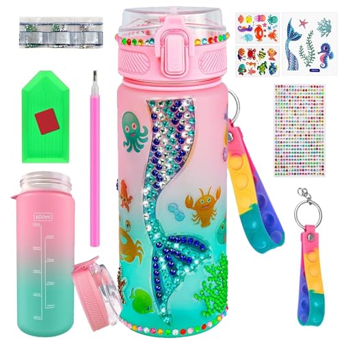 Personalisierbare Trinkflasche Meerjungfrau für Kinder | Komplettset mit Zubehör, Stickern | 60 cl BPA Frei Flasche | Diamond Painting, Spiel und Spaß für Mädchen und Jungen | OriginalCorner® von Original Cup