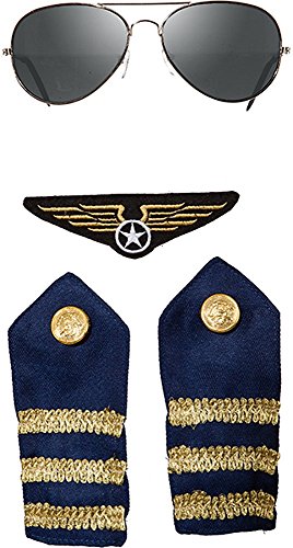 Pilot Piloten Flieger Set 4 teilig Brille Schulterklappen und Patch von Orlob