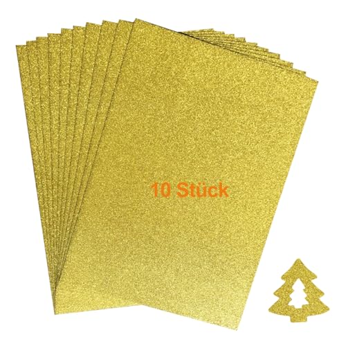 10 Blatt Glitzerpapier Selbstklebend, Bastelpapier Perlmutt-Gold, Blatt Gold Glitzerpapier, Goldrute Papier Metallic für DIY Grußkarten Scrapbooking Kartenleder von Ormromra