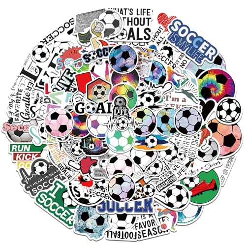 100 Stück Fußball Sticker, Wasserdicht Sport Football Aufkleber, Trendiger Vinyl Aufkleber, Sticker Deko für Skateboard, Geschenke, Laptop, Fahrrad, Wasserflaschen, Scrapbooking von Ormromra