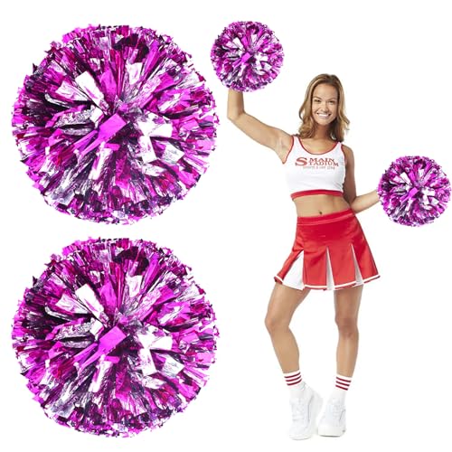 2 Stücke Pompons Cheerleading, Cheerleader Pompons, Metal Foil Pom Poms Sportkader, Metallisch Schön Cheerleading Pompoms, Bunte Pompons Handblume zum Kinder, für Sport Cheers, Performance, Tanz von Ormromra