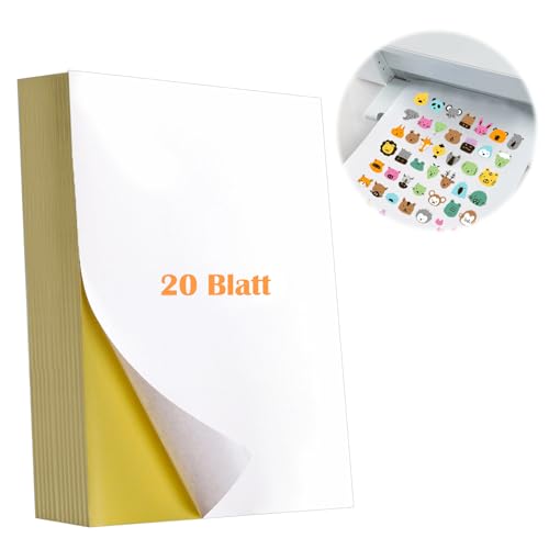 20 Blatt Sticker Papier, A4 Vinyl Aufkleberfolie, A4 Selbstklebende Folien, Selbstklebend Folie Druckpapier, Papier Rub On Folie für Tintenstrahldrucker Und Tintenstrahldrucker Drucker von Ormromra