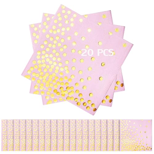 20 Stück Rosa Gold Geburtstag Servietten, Papier Napkins Rose Gold Dots 17 x 17cm, Happy Birthday Servietten für Valentinstag, Brautparty, Hochzeitsfeier, Mädelsparty, Geburtstag von Ormromra