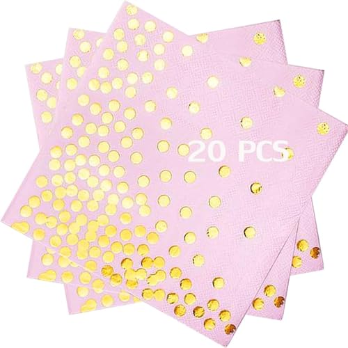 20 Stück Rosa Gold Geburtstag Servietten, Papier Napkins Rose Gold Dots 17 x 17cm, Happy Birthday Servietten für Valentinstag, Brautparty, Hochzeitsfeier, Mädelsparty, Geburtstag von Ormromra