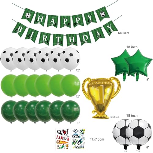 25 Stück Fussball Geburtstag Deko, Fußball Deko Geburtstag Kinder, Fußball Deko Geburtstag Jungen, Grün Fußball Deko, Fußball Folienballon Champion Trophäe Ballon Set für Fussball Party Deko von Ormromra