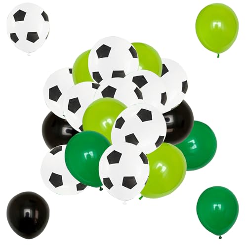 26 PCS Latex Fußball Ballons, 12 zoll Fußball Luftballons mit Band, Luftballons Grün Schwarz Weiß, Fussball Deko Geburtstag für Kinder, Jungen Fußball Party Sport Dekorationen von Ormromra