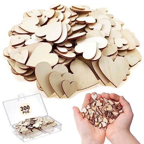 300 Stück Holzherzen Klein Deko, Mini Wooden Hearts, Herz Holzscheiben Deko, Verschönerungen Herzen Holz Set für DIY Handwerk, Tischdeko, Hochzeitsdeko, Geburtstag Dekoration (6mm, 8mm, 10mm, 12mm) von Ormromra