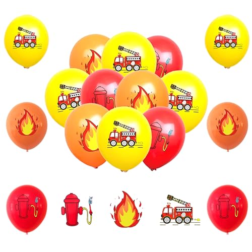 36 Stück 12 Zoll Feuerwehrauto Ballons, Feuerwehr Luftballons, orange, gelb rot Feuerwehrauto Thema, Latex Feuerwehr Luftballons, Feuerwehrmann Kinder Deko für Party Geburtstag Mottoparty von Ormromra