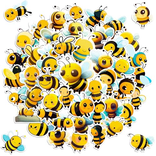 50 Stück Kleine Bienen Aufkleber, Vinyl Wasserdicht Aesthetic Aufkleber, Niedlich Kinder Biene Aufkleber, Biene selbstklebend Deko Aufkleber, für Scrapbooking, Skateboard, Laptops von Ormromra