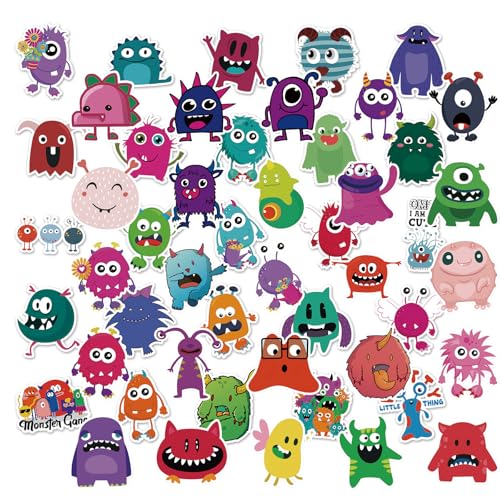 50 Stück Kleine Monster Aufkleber, Wasserfeste Vinyl Aufkleber, Auto Laptop Telefon Gitarre Skateboard Motorrad Fahrrad Cartoon Stickers Set, Cute Cartoon Aufkleber für Jugendliche Kinder Erwachsene von Ormromra