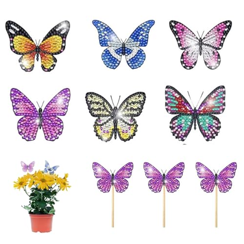 6 Stück Diamond Painting Schmetterlinge Set, Diamond Painting Art für Garten Dekor, Diamond Painting, Diamond Painting Schmetterling Gartenstecker, Tolle Gartendekoration für Erwachsene und Kinder von Ormromra