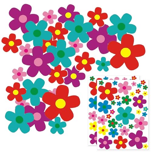 Aufkleber-Set Blumen 70 Blümchen, Sommer Blumen Auto Sticker, Flower-Power Sticker, Wasserfeste Sticker Outdoor, Mehrfarbig bunt, Blumen für Küche, Bad, Auto, Koffer, Laptop, Aufkleber Fahrrad, Roller von Ormromra