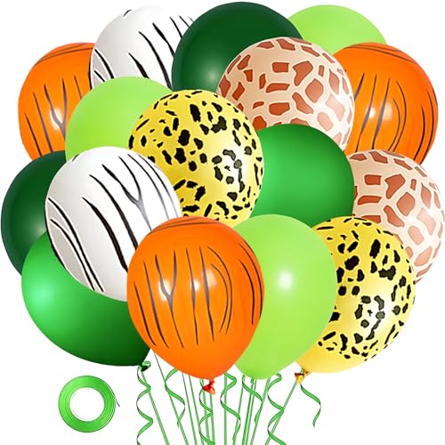 Luftballons Dschungel, 42 Stück 12 Zoll Latex Jungle Safari Druck Ballon, Tier Muster Latexballons, Wildtiere Party Deko für Kinder Geburtstag, Dschungel, Mottoparty Dekoration von Ormromra