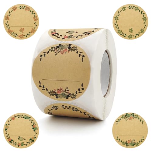 Ormromra 500 Stück Kraftpapier Aufkleber, Beschriftbar Kraftpapier Optik, 5cm Aufkleber Etiketten Rund Selbstklebend, Rund Geschenksticker Handmade, Etiketten für Küche, Geschenktüten, Hochzeit von Ormromra