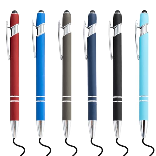 Ormromra 6 Stück Kugelschreiber mit Touchpen, 2 in 1 Soft-Touch-Kugelschreiber, Ergonomische Kugelschreiber, Kollegen Eingabestift Metall Stift für Schreibtisch Mitarbeiter, Abschluss, Jubiläum, Büro von Ormromra