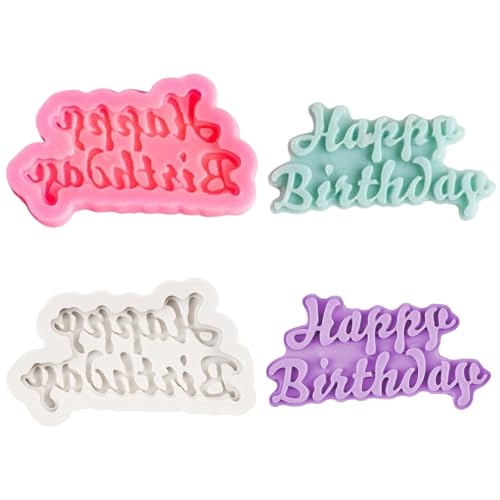 Ormromra Fondant-Stempel "Happy Birthday", 3D-Form, personalisierbarer Stempel für Kuchen, Cupcakes, Fondant, Zuckerguss, Kekse, 2 Stück von Ormromra