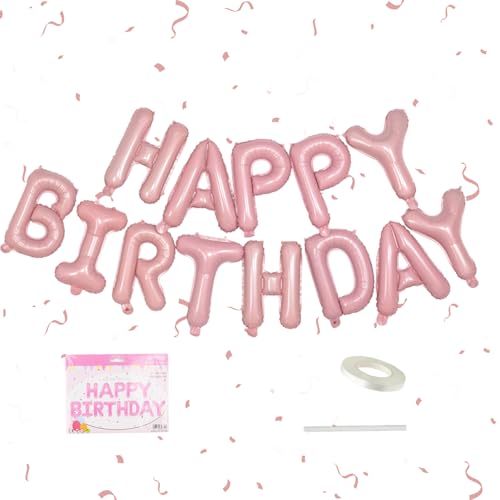 Rosa Happy Birthday Buchstaben Luftballons, 40,6 cm Folienbuchstaben Ballon Banner, Happy Birthday Zeichen Banner Wimpelkette, Wiederverwendbare Buchstabenballons für Mädchen Kinder Geburtstag Party von Ormromra