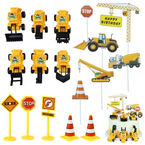 Tortendeko Baustelle, Junge Kuchen Deko Baustelle, Bagger Kuchendeko, Baustellen Fahrzeuge Tortendeko, Verkehrsschilder Torte Kuchen Deko Cake Topper für Kinder Junge von Ormromra