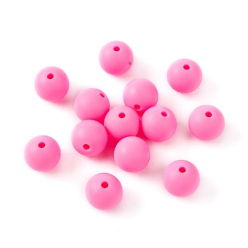 Ornazy 100 Stück 12 mm matte Silikon-Perlen, rund, rosa Kugeln, Kaugummi-Perlen, für Halskette und Armband, Bastelzubehör von Ornazy