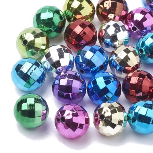 Ornazy 100 Stück zufällige 20 mm Acryl facettierte runde Kugeln Spacer Perlen Regenbogen Discokugelperlen schillernde Kaugummi-Perlen für DIY Schmuckherstellung von Ornazy