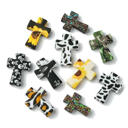 Ornazy 16 Stück 8 Stile Kreuz Silikon Focal Perlen Blume Leopard Kreuz geformte Perlen Figuren Jesus Glaube Silikonperlen für Stifte Schlüsselanhänger Herstellung von Ornazy