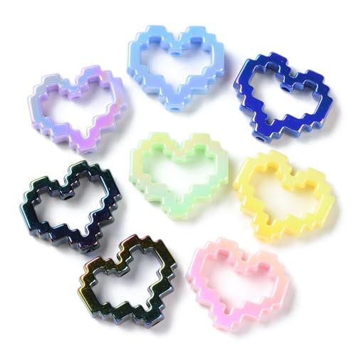 Ornazy 200 Stück zufällige Acryl-Herz-Perlenrahmen, UV-beschichtet, hohle Herzperlen, Regenbogenherz, lose Perlen für Armbänder, Halsketten, Schmuckherstellung von Ornazy