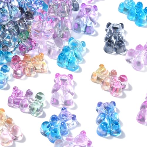 Ornazy 200 Stück zufällige transparente Acryl-Bär-Perlen, transparent, Gummibärchen, Abstandshalter, Farbverlauf, niedliche Tiere, lose Perlen für Armbänder, Halsketten, Ohrringe, Schmuckherstellung von Ornazy