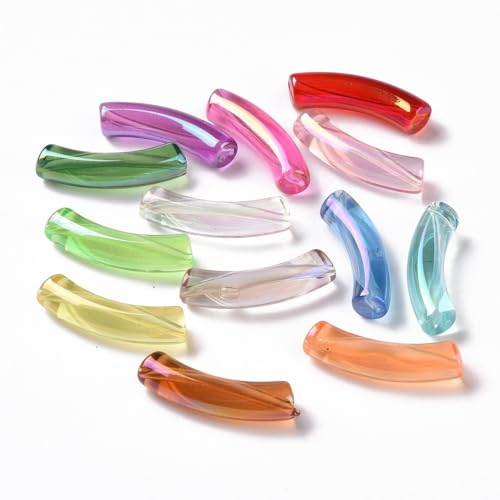 Ornazy 200 Stück zufällige transparente Acrylröhren-Bambusperlen für Armreif, UV-Beschichtung, Regenbogen-gebogene Röhrenperlen für Bastelarbeiten, Halsketten, Armbänder von Ornazy