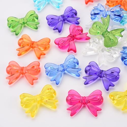 Ornazy 290 Stück zufällige transparente Acryl-Schleifenperlen, Kawaii, bunte Schleifenform, Abstandshalter für Armbänder, Halsketten, Ohrringe, Schmuckherstellung von Ornazy