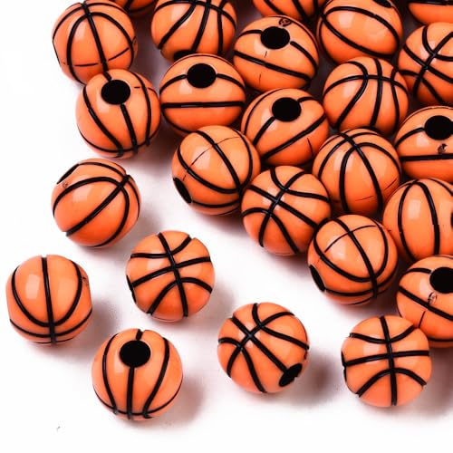 Ornazy Acryl-Basketballperlen, Sport-Pony-Perlen mit großem Loch, für Bastelarbeiten, Armbänder, Halsketten, Ohrringe, Haargummis, Schlüsselanhänger, 12 mm, 600 Stück von Ornazy