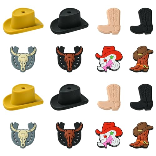 Ornazy Western-Cowboy-Perlen aus Silikon, 3D-Cowboyhut, bunte Gummi-Stiefel-Perlen für Armbänder, Ohrringe, Halsketten, Schmuckherstellung, 16 Stück von Ornazy