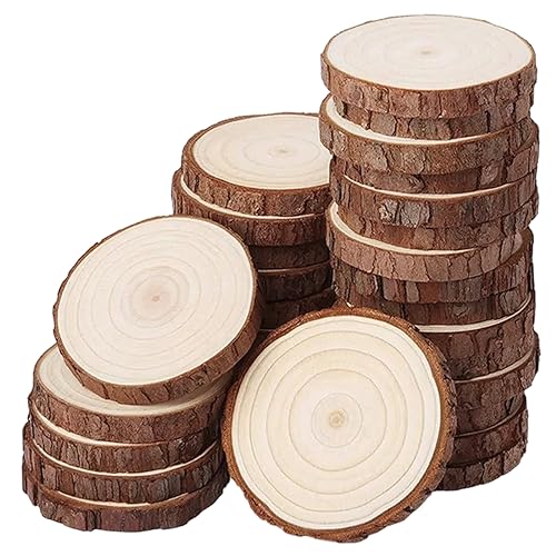 Orssmigs 30Stk Runde Holzscheiben zum Basteln Baumscheiben 6-7cm Holz Log Scheiben Unvollendete Holzkreise ohne Loch für DIY Holz-Scheiben Hochzeit Mittelstücke Geschenke für Weihnachten,5mm Dicke von Orssmigs