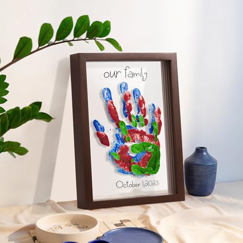 Orzbow Family Baby Handabdruck und Fußabdruck Set,DIY Pfotenabdruck Set Hund mit Andenken Fotorahmen,5 * Acryltafeln und Sicher Farben,Perfekte Baby Erinnerung Kinderzimmer Deko, Braun von Orzbow