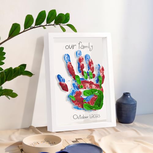 Orzbow Family Baby Handabdruck und Fußabdruck Set,DIY Pfotenabdruck Set Hund mit Andenken Fotorahmen,5 * Acryltafeln und Sicher Farben,Perfekte Baby Erinnerung Kinderzimmer Deko, Weiß von Orzbow