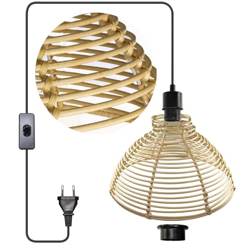 Osasy Rattan Lampenschirm mit Boho Hängelampe (ohne Glühlampe),Rattan-schirme DIY einzigartiges Design mit Plug in Kabel von Osasy