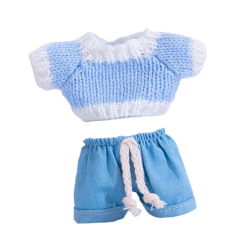 Oshhni 15cm Modepuppenkleidung Puppenanziehspielzeug Fuzzy-Pullover und Hose Gestrickte Kleidung Accessoire Mädchen Geschenk Anhänger Puppe, Blau Und Weiß von Oshhni