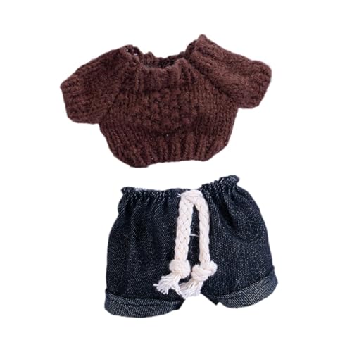 Oshhni 15cm Modepuppenkleidung Puppenanziehspielzeug Fuzzy-Pullover und Hose Gestrickte Kleidung Accessoire Mädchen Geschenk Anhänger Puppe, Dunkelbraun von Oshhni