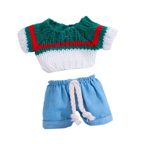 Oshhni 15cm Modepuppenkleidung Puppenanziehspielzeug Fuzzy-Pullover und Hose Gestrickte Kleidung Accessoire Mädchen Geschenk Anhänger Puppe, Grün Und Weiß von Oshhni