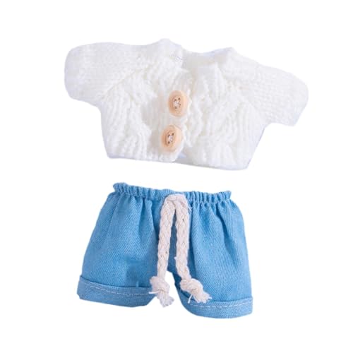 Oshhni 15cm Modepuppenkleidung Puppenanziehspielzeug Fuzzy-Pullover und Hose Gestrickte Kleidung Accessoire Mädchen Geschenk Anhänger Puppe, Weiß von Oshhni