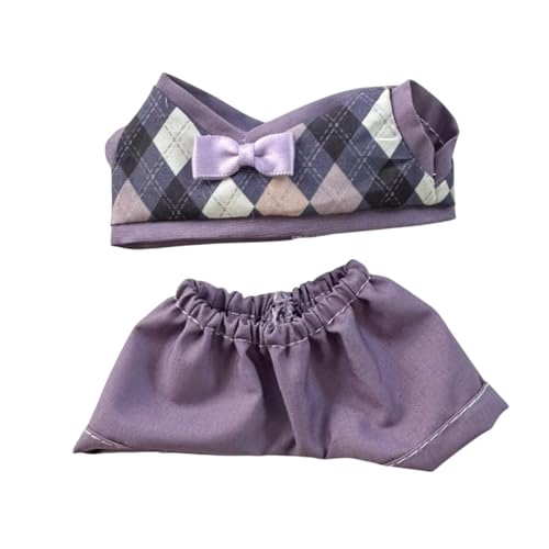 Oshhni 2 Stück Plüschpuppe Karierte Kleidung Anhänger Puppen-Outfits Mode weiche Foto-Requisiten abnehmbare Kostüme Puppenkleidung für 15 cm Puppe, Lila Hosen von Oshhni