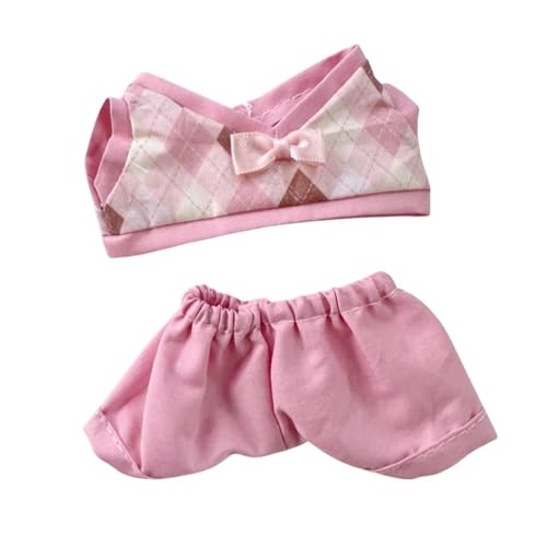 Oshhni 2 Stück Plüschpuppe Karierte Kleidung Anhänger Puppen-Outfits Mode weiche Foto-Requisiten abnehmbare Kostüme Puppenkleidung für 15 cm Puppe, Rosa Hose von Oshhni