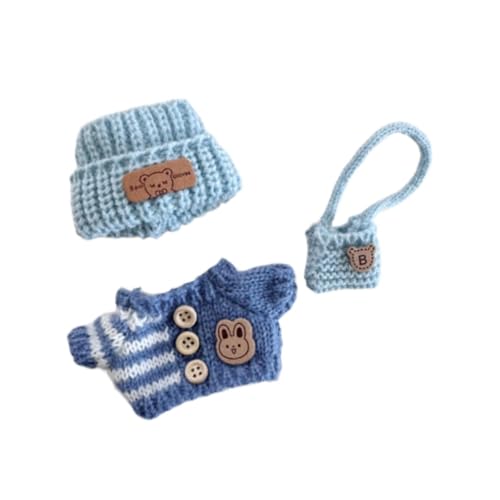 Oshhni 3 Stück Mini-Puppen-Outfits Hut-Pullover-Rucksack-Set Puppen-Kleidung-Anzug-Puppen-Ankleide-Spielzeug für 15cm 17cm Puppen-Neujahrs Geschenke, Blau von Oshhni